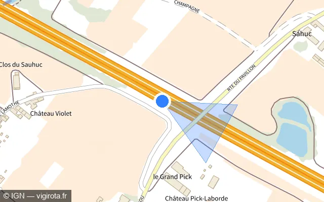 Vue plan de l'emplacement du radar discriminant à Preignac sur A 62 / E 72 / Autoroute des Deux Mers