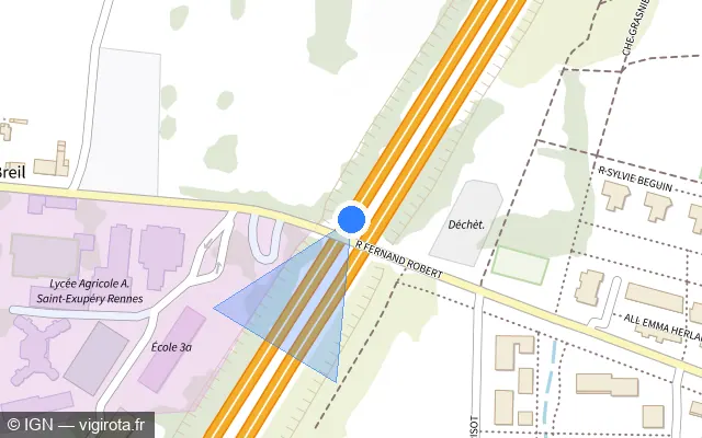 Vue plan de l'emplacement du radar discriminant à Rennes sur N 136 / E 03 / Rocade Nord-Ouest
