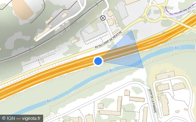 Vue plan de l'emplacement du radar discriminant à Aix-en-Provence sur A 51 / E 712 / Autoroute du Val de Durance