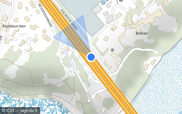 Vue plan de l'emplacement du radar discriminant à Le Relecq-Kerhuon sur N 165 / E 60 / Voie Express de Nantes à Brest