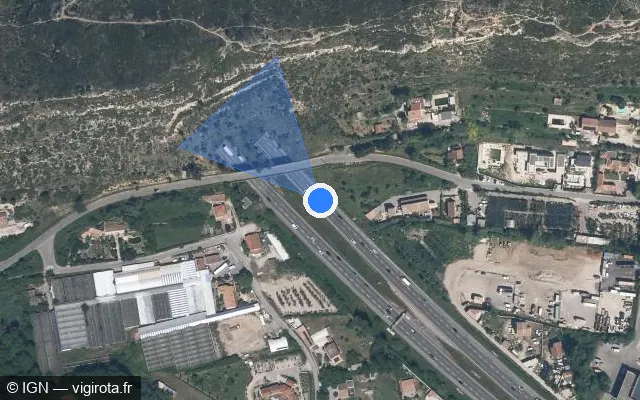 Vue satellite de l'emplacement du radar discriminant à Saint-Victoret sur A 7 / E 714 / Autoroute du Soleil