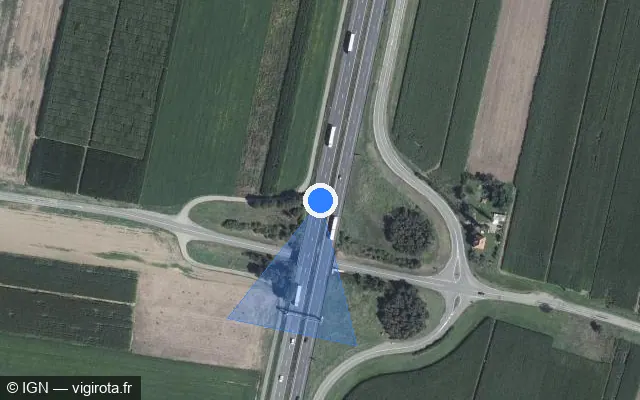 Vue satellite de l'emplacement du radar discriminant à Biltzheim sur A 35 / E 25 / Autoroute des Cigognes