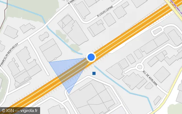 Vue plan de l'emplacement du radar discriminant à Vannes sur N 165 / E 60 / Voie Express de Nantes à Brest