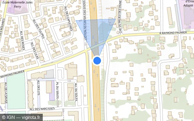 Vue plan de l'emplacement du radar discriminant à Vigneux-sur-Seine sur Déviation de Montgeron / N 6