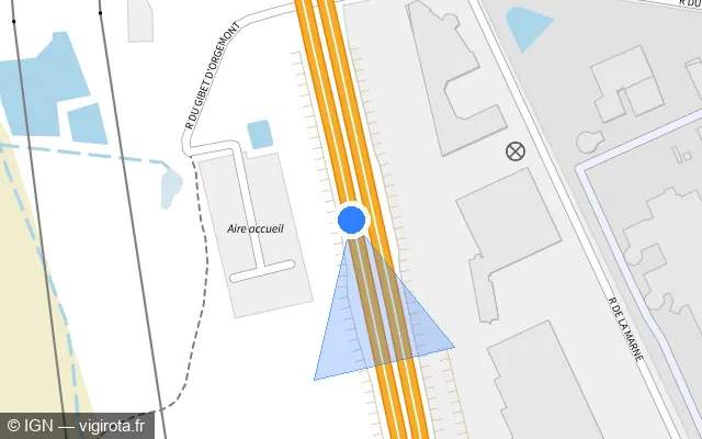 Vue plan de l'emplacement du radar discriminant à Saint-Thibault-des-Vignes sur A 104 / La Francilienne