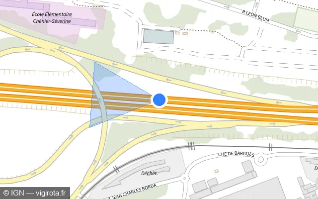 Vue plan de l'emplacement du radar discriminant à Loos sur A 25 / E 42 / Boulevard Périphérique Sud