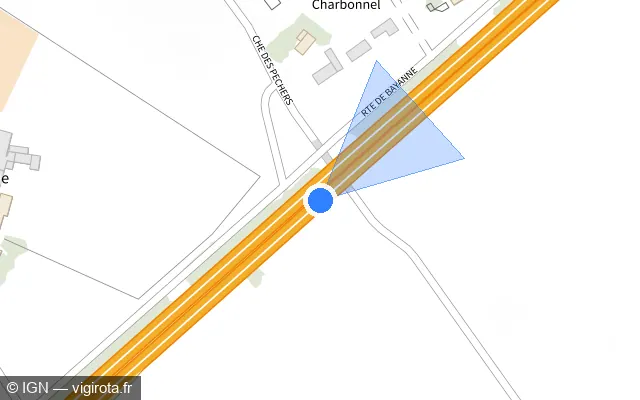 Vue plan de l'emplacement du radar discriminant à Alixan sur N 532 / E 713 / Lacra