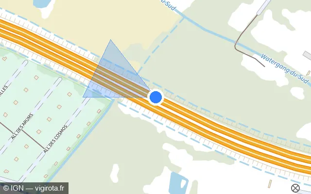 Vue plan de l'emplacement du radar discriminant à Calais sur A 16 / E 15 / E 402 / L'Européenne