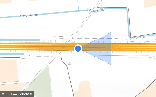 Vue plan de l'emplacement du radar discriminant à Luc-sur-Orbieu sur A 61 / E 80 / Autoroute des Deux Mers