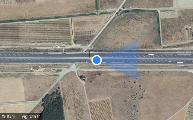 Vue satellite de l'emplacement du radar discriminant à Luc-sur-Orbieu sur A 61 / E 80 / Autoroute des Deux Mers