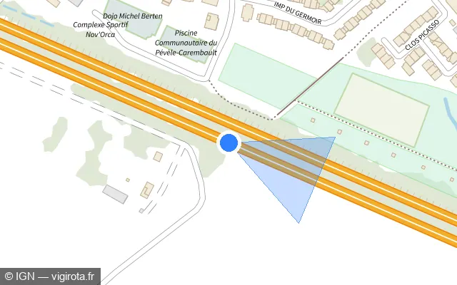 Vue plan de l'emplacement du radar discriminant à Orchies sur A 23