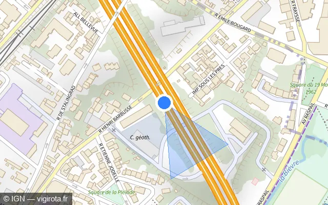 Vue plan de l'emplacement du radar discriminant à Gentilly sur A 6a / E 05