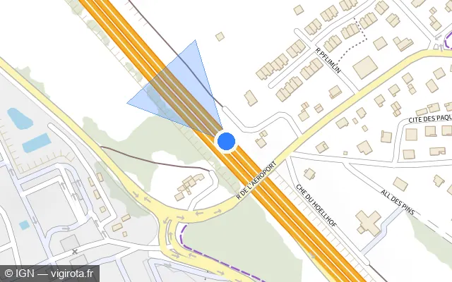 Vue plan de l'emplacement du radar discriminant à Saint-Louis sur A 35 / E 25 / E 60 / Autoroute des Cigognes