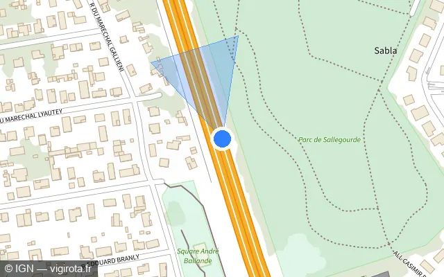 Vue plan de l'emplacement du radar discriminant à Villenave-d'Ornon sur A 62 / E 72 / Autoroute des Deux Mers