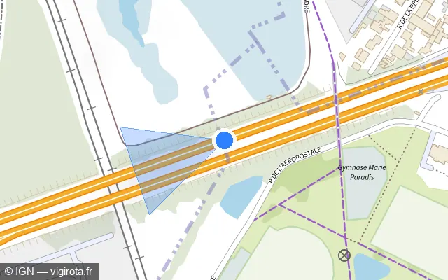 Vue plan de l'emplacement du radar discriminant à Le Bourget sur A 1 / E 19 / Autoroute du Nord
