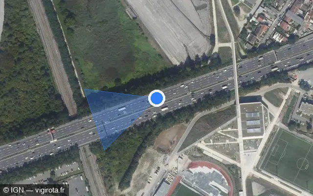 Vue satellite de l'emplacement du radar discriminant à Le Bourget sur A 1 / E 19 / Autoroute du Nord