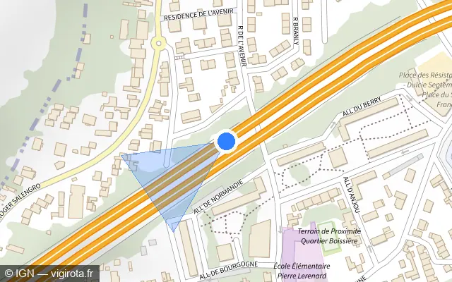 Vue plan de l'emplacement du radar discriminant à Noisy-le-Sec sur A 3 / E 15