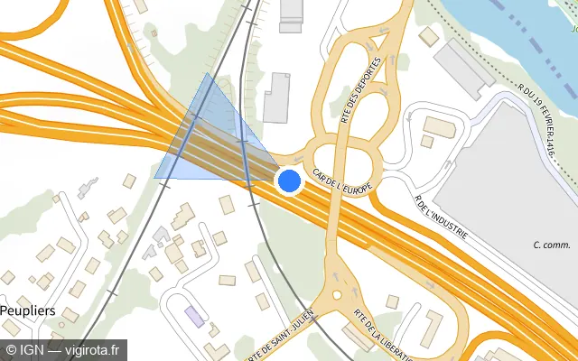 Vue plan de l'emplacement du radar discriminant à Ambilly sur A 40 / E 25 / E 712 / Autoroute Blanche