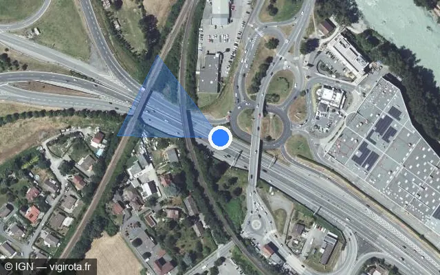Vue satellite de l'emplacement du radar discriminant à Ambilly sur A 40 / E 25 / E 712 / Autoroute Blanche