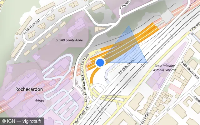 Vue plan de l'emplacement du radar discriminant à Champagne-au-Mont-d'Or sur Boulevard Périphérique Nord