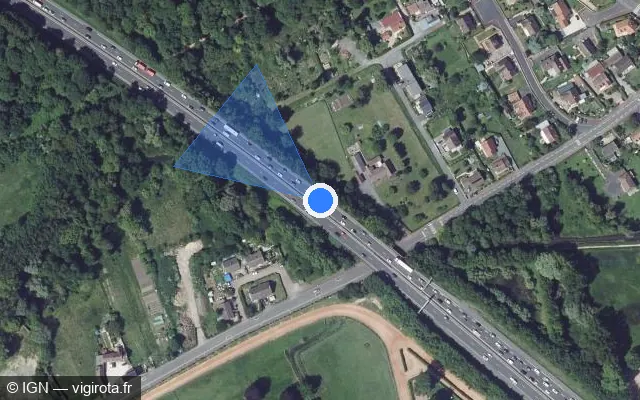 Vue satellite de l'emplacement du radar fixe à Mondeville sur N 814 / E 46 / Périphérique Nord