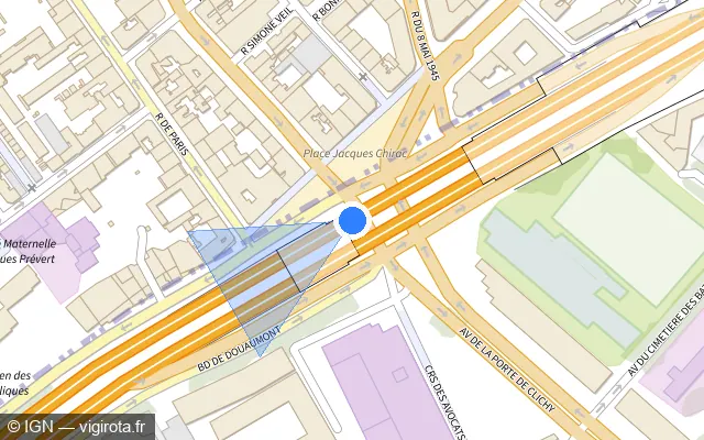 Vue plan de l'emplacement du radar fixe à Clichy sur Boulevard Périphérique Extérieur