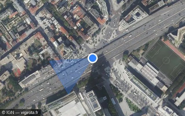 Vue satellite de l'emplacement du radar fixe à Clichy sur Boulevard Périphérique Extérieur