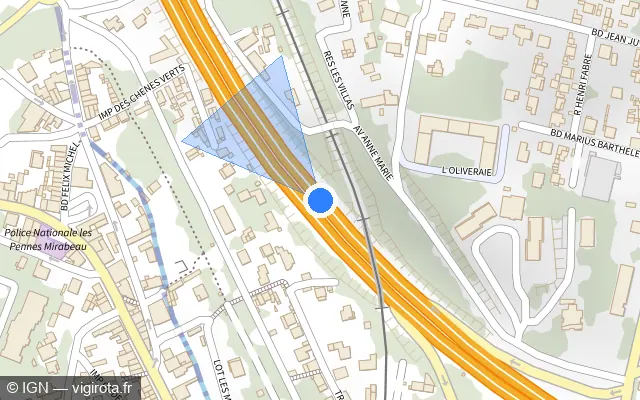 Vue plan de l'emplacement du radar fixe à Septèmes-les-Vallons sur A 7 / E 712 / Autoroute du Soleil