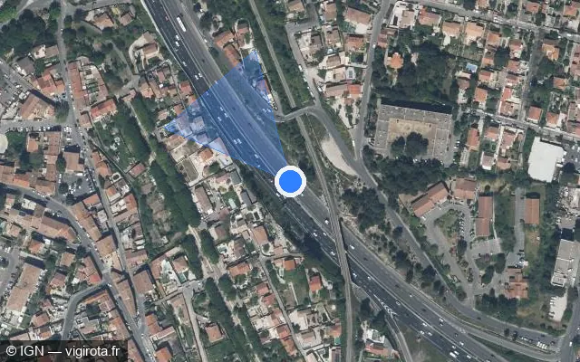 Vue satellite de l'emplacement du radar fixe à Septèmes-les-Vallons sur A 7 / E 712 / Autoroute du Soleil