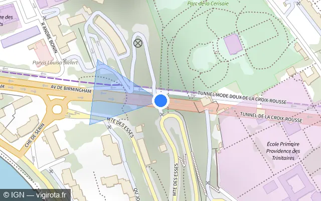 Vue plan de l'emplacement du radar fixe à Lyon sur Tunnel de la Croix-Rousse