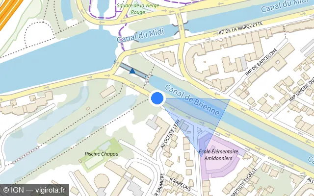 Vue plan de l'emplacement du radar fixe à Toulouse sur Allée de Brienne