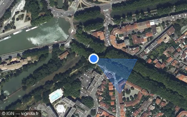 Vue satellite de l'emplacement du radar fixe à Toulouse sur Allée de Brienne
