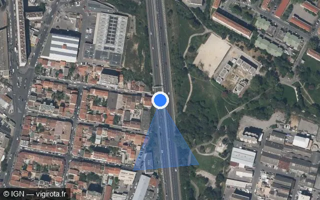 Vue satellite de l'emplacement du radar fixe à Marseille sur A 7 / E 712 / Autoroute du Soleil