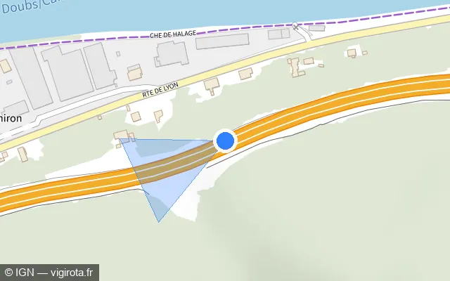 Vue plan de l'emplacement du radar de vitesse moyenne à Beure sur N 57 / E 23 / Voie des Mercureaux