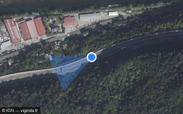 Vue satellite de l'emplacement du radar de vitesse moyenne à Beure sur N 57 / E 23 / Voie des Mercureaux