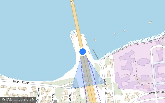 Vue plan de l'emplacement du radar de vitesse moyenne à Saint-Brevin-les-Pins sur D 213