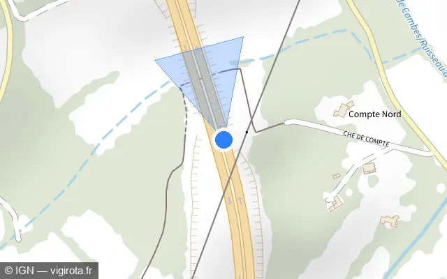 Vue plan de l'emplacement du radar de vitesse moyenne à Pujols sur N 21