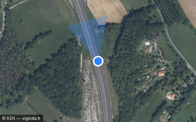Vue satellite de l'emplacement du radar de vitesse moyenne à Pujols sur N 21
