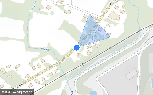 Vue plan de l'emplacement du radar de vitesse moyenne à Salindres sur Route d'Alès / D 16