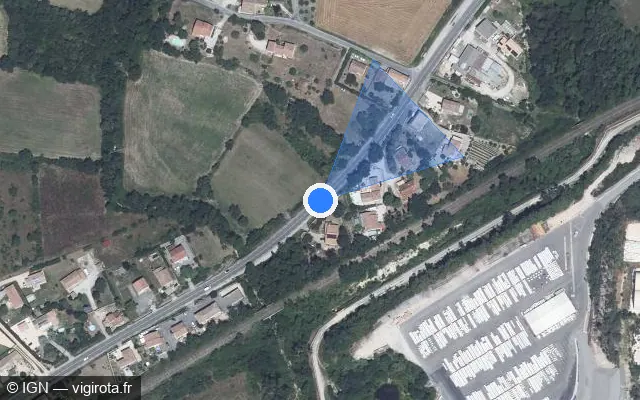 Vue satellite de l'emplacement du radar de vitesse moyenne à Salindres sur Route d'Alès / D 16