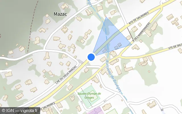 Vue plan de l'emplacement du radar de vitesse moyenne à Saint-Privat-des-Vieux sur Route de Salindres / D 16