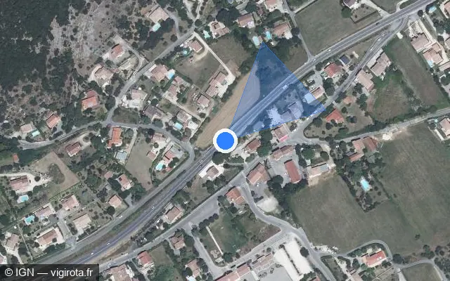 Vue satellite de l'emplacement du radar de vitesse moyenne à Saint-Privat-des-Vieux sur Route de Salindres / D 16