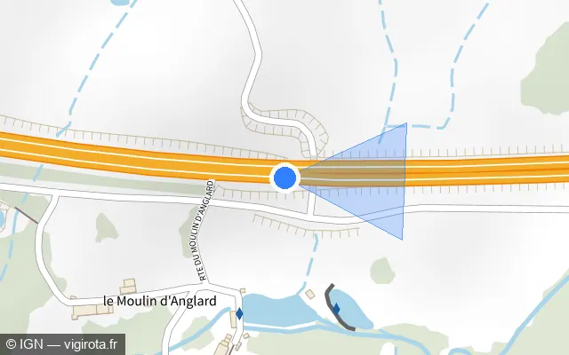 Vue plan de l'emplacement du radar de vitesse moyenne à Uzerche sur A 20 / E 09 / L'Occitane
