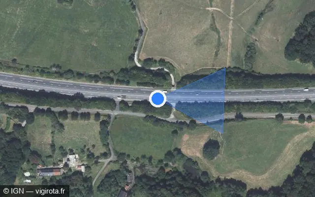 Vue satellite de l'emplacement du radar de vitesse moyenne à Uzerche sur A 20 / E 09 / L'Occitane