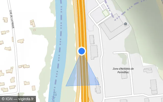 Vue plan de l'emplacement du radar de vitesse moyenne à Loubières sur N 20 / E 09