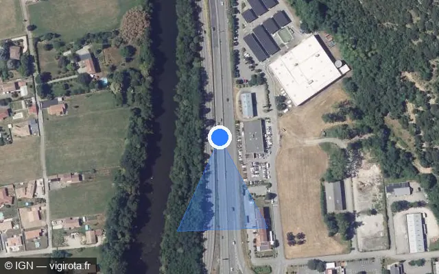 Vue satellite de l'emplacement du radar de vitesse moyenne à Loubières sur N 20 / E 09