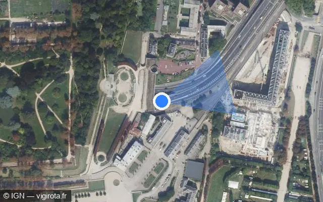 Vue satellite de l'emplacement du radar de vitesse moyenne à Saint-Cloud sur A 13 / E 05 / Autoroute de Normandie