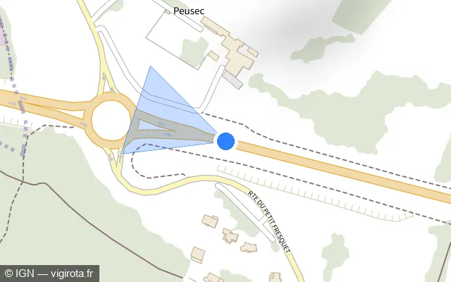 Vue plan de l'emplacement du radar de vitesse moyenne à Puymoyen sur D 1000