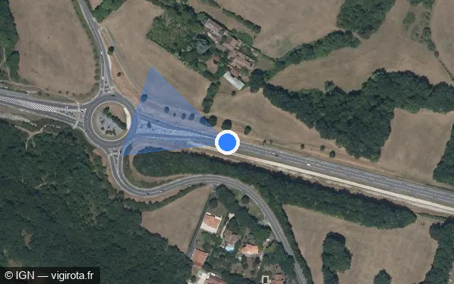 Vue satellite de l'emplacement du radar de vitesse moyenne à Puymoyen sur D 1000