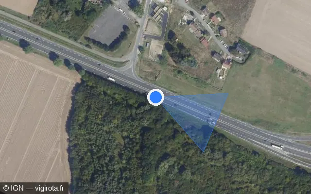 Vue satellite de l'emplacement du radar de vitesse moyenne à Puiseux-Pontoise sur D 14